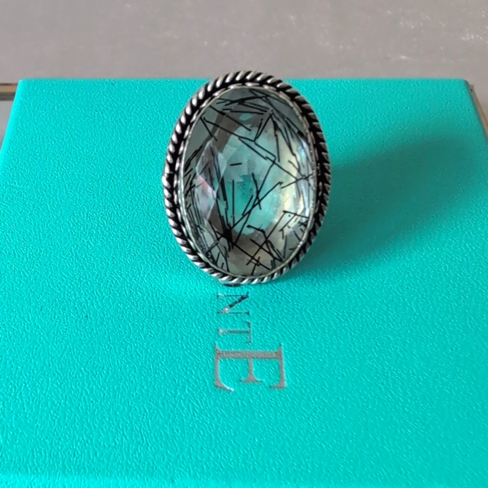Rutilated quartz crystal 925 sterling silver ring